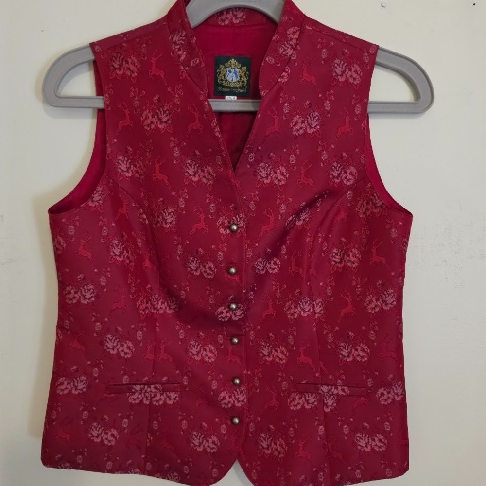 Vintage Hammerschmid  Women XL/14 Oktoberfest Trachten Rose Stagg Jacquard Vest